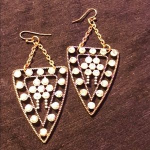 ANTIQUED brass 3 in long hanging Rhinestone earing